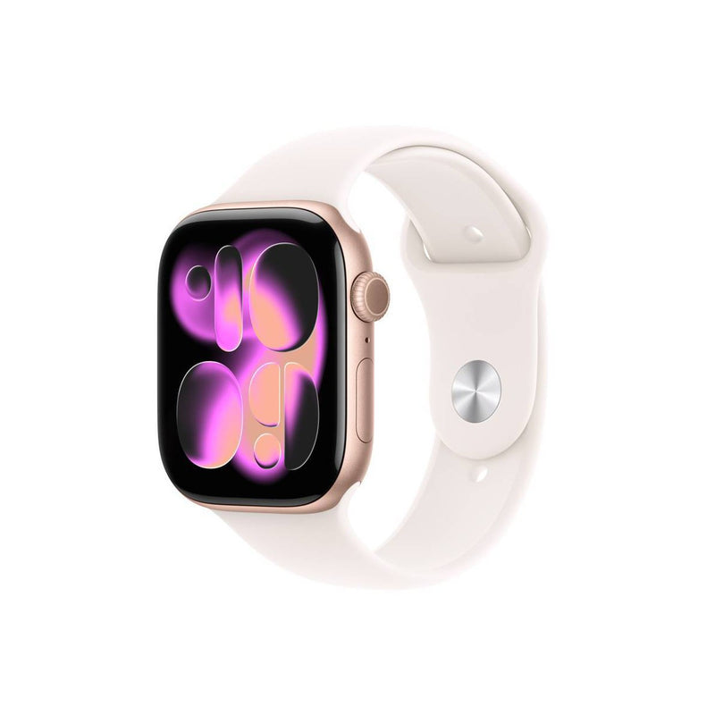 Apple Watch Series 11 con GPS, caja de aluminio oro rosa y correa deportiva rubor claro, seguimiento de salud y fitness