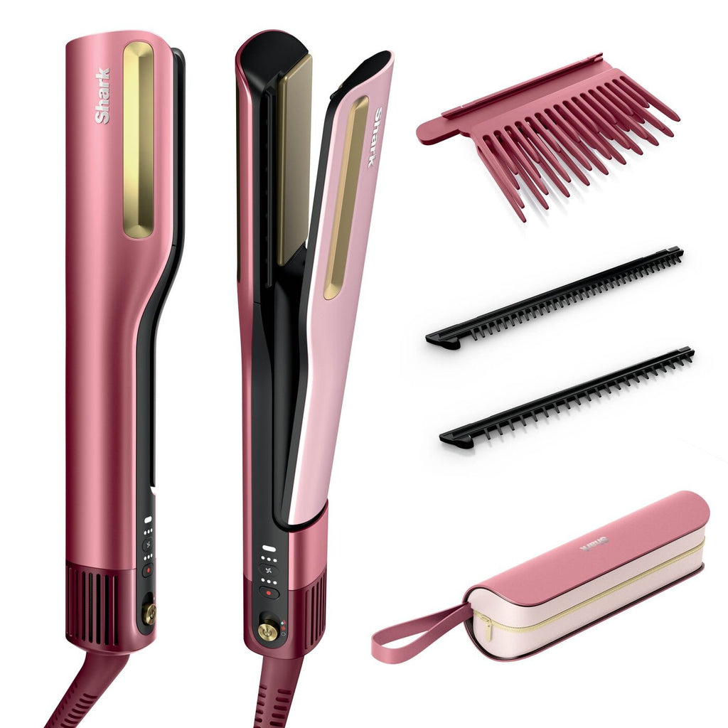 Shark Plancha cerámica y secador de pelo Shark SilkiPro Straight, con estuche - Rosa pétalo
