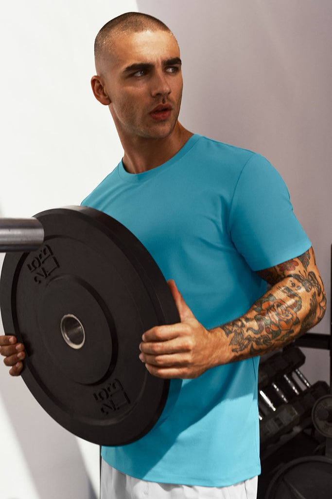 Alo Yoga Conquer Reform Crewneck Short Sleeve - Blue Breeze