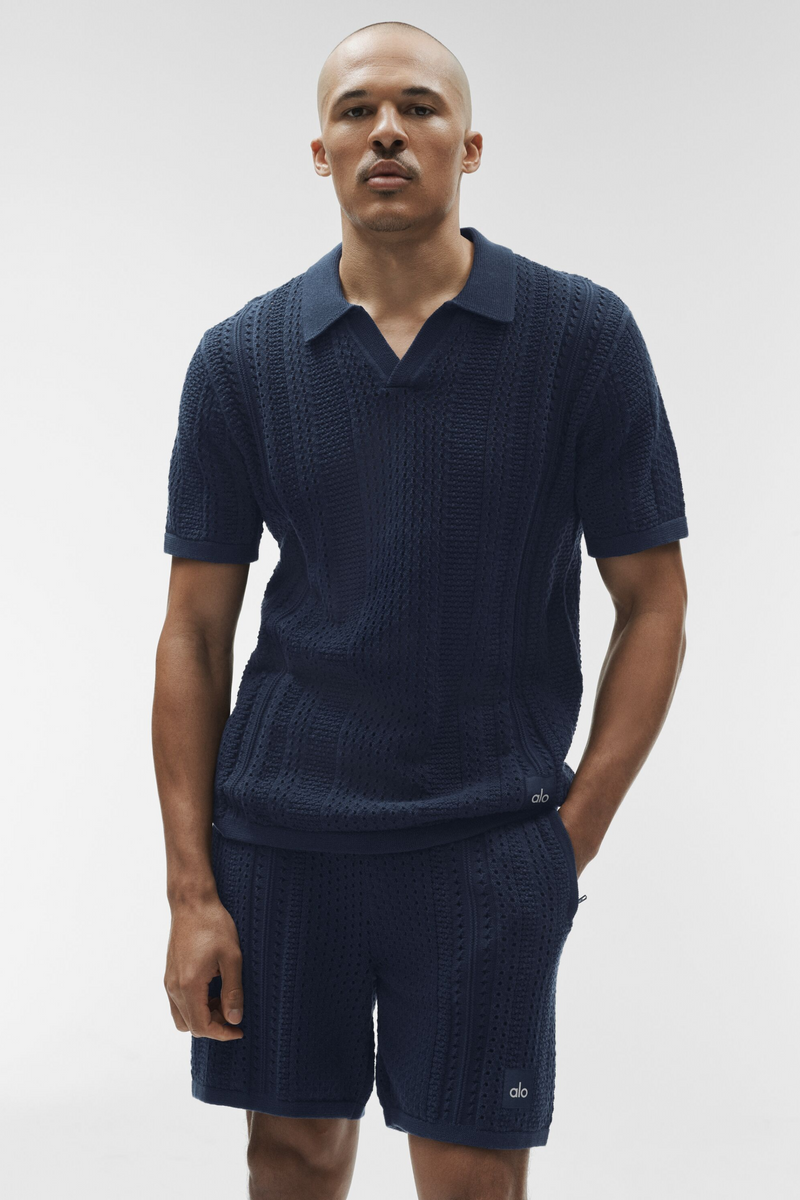 Alo Yoga Coastline Knit Short Sleeve Polo - Navy