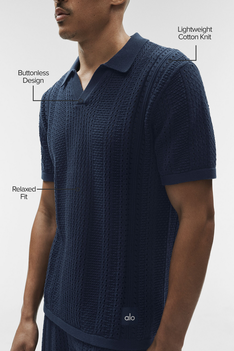 Alo Yoga Coastline Knit Short Sleeve Polo - Navy