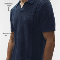 Alo Yoga Coastline Knit Short Sleeve Polo - Navy
