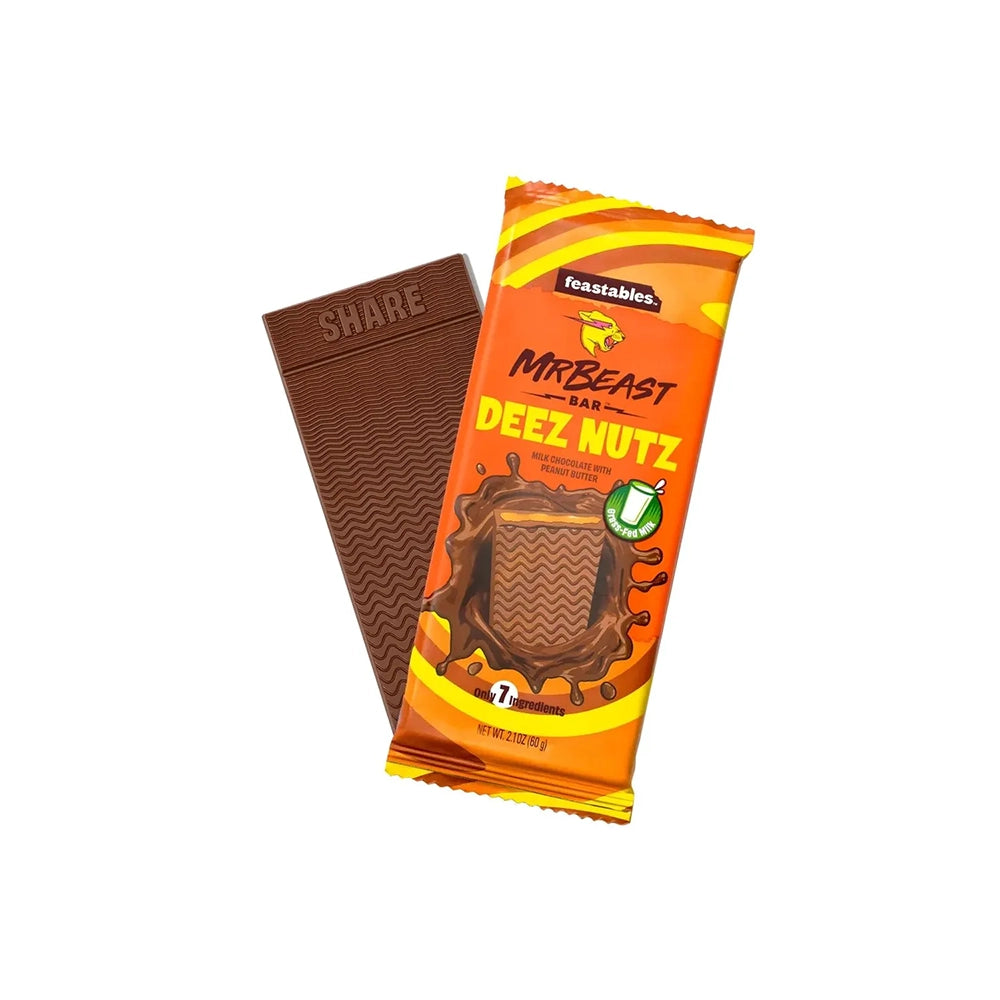 Feastables MrBeast Deez Nutz Peanut Butter Milk Chocolate Bar, 2.1 oz (60g), 1 Barra