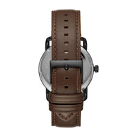 Reloj Fossil Copeland para hombre, acero inoxidable y cuero, movimiento de cuarzo con esfera negra e índices romanos, resistente al agua