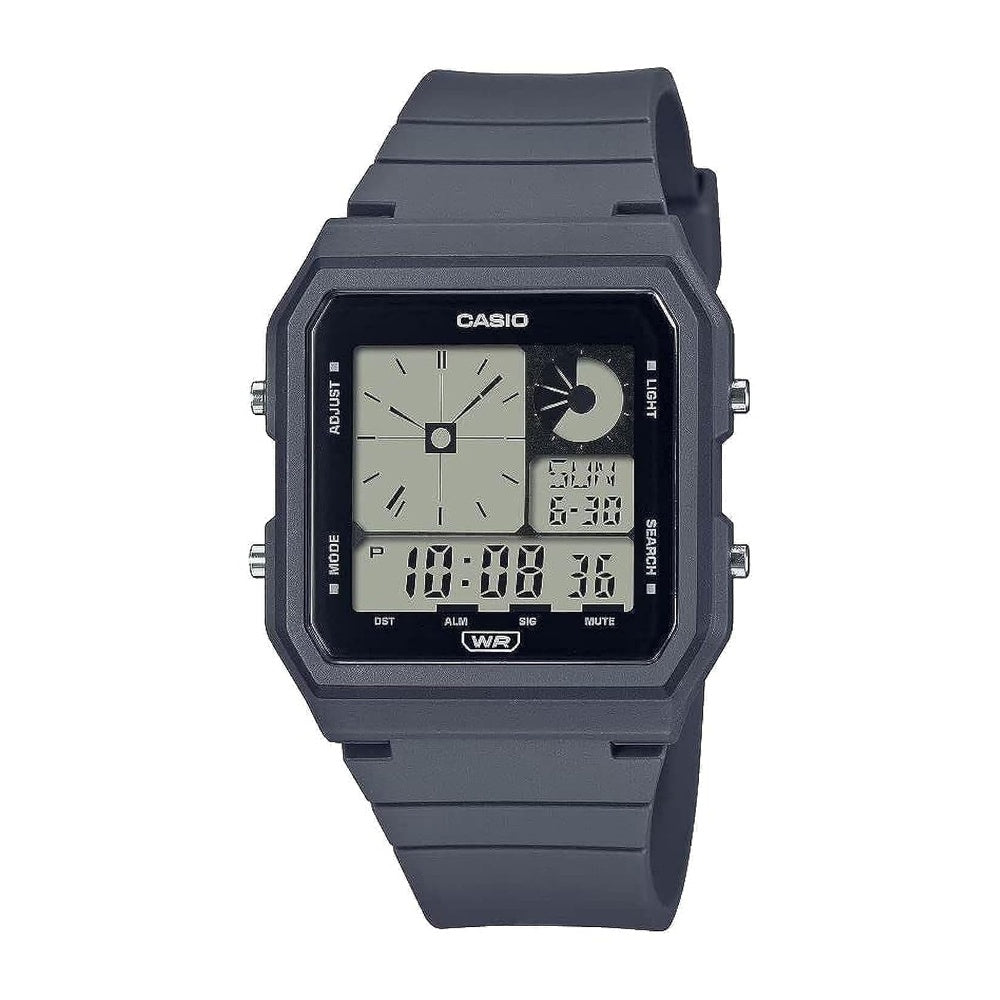 Casio Reloj digital con alarma diaria, retroiluminación LED y banda renovable biológica, diseño unisex en color gris