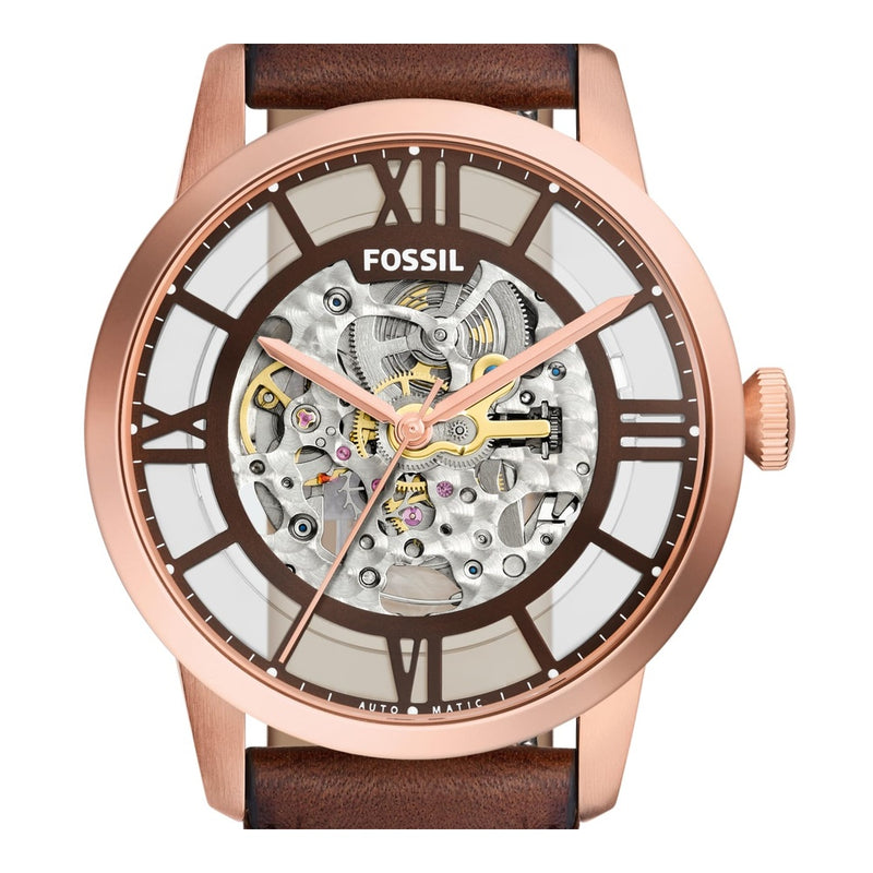 Reloj Fossil Townsman Automático de acero inoxidable y cuero, estilo esqueleto, resistente al agua hasta 50 metros