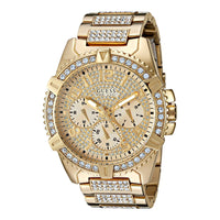 GUESS Reloj de pulsera dorado con adornos de cristal, acero inoxidable resistente, multifuncional, resistente a arañazos