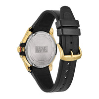 Citizen Reloj Eco-Drive Marvel Avengers para hombre, tono dorado con correa de silicona negra y ventana de calendario