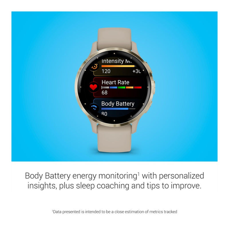 Garmin Venu 3S Smartwatch Dorado Suave Con Bisel De Acero Inoxidable, Pantalla Táctil AMOLED, Correa De Silicona