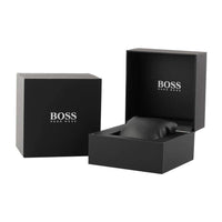 Reloj BOSS para hombre con esfera negra, movimiento de cuarzo y correa de acero inoxidable en color plateado