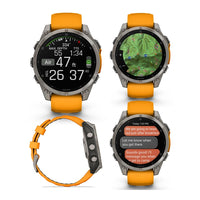 Wearable4U - Reloj inteligente Garmin Fenix 8 multideporte AMOLED Sapphire, titanio con banda naranja/graphite