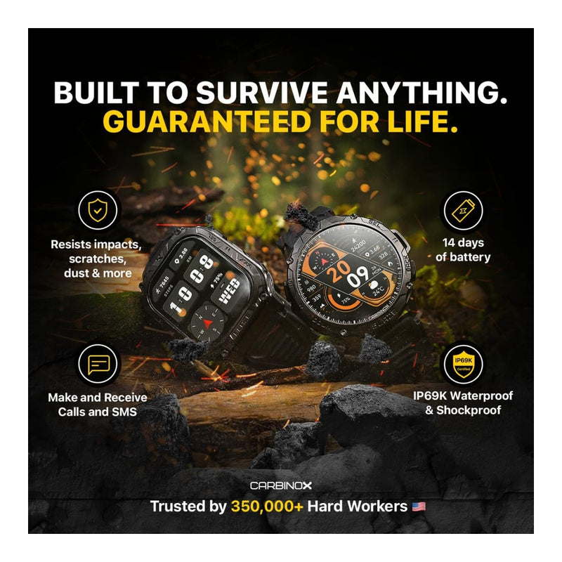 CARBINOX Blaze Smartwatch con GPS, resistente, 170+ modos deportes, Gorilla Glass, llamadas, compatible Android iOS