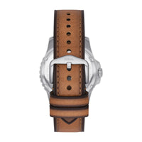 Reloj de pulsera Fossil para hombre, diseño acero inoxidable con correa de cuero marrón y resistencia al agua