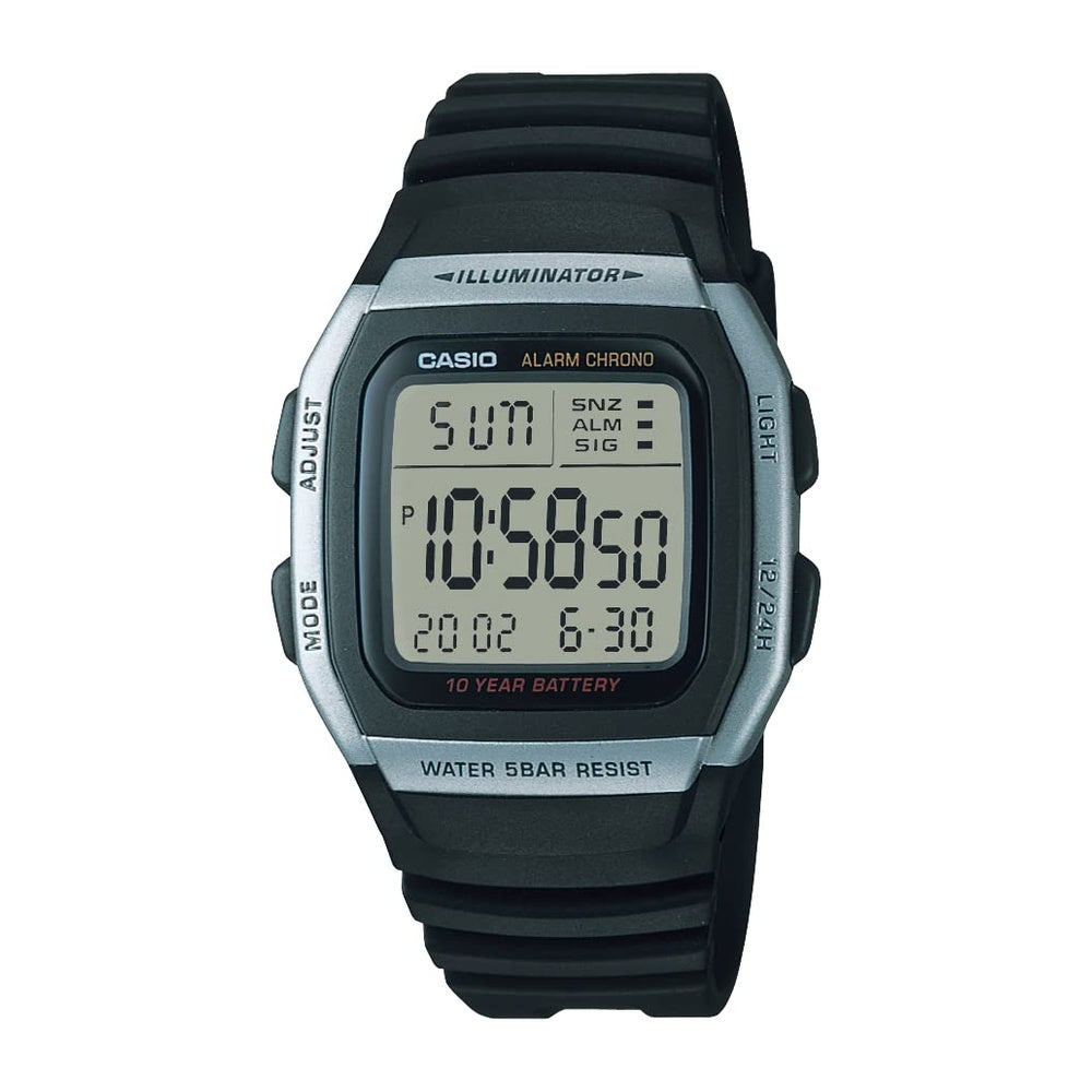 Reloj Casio Deportivo con Banda de Resina Negra y Caja de Acero Inoxidable, Batería de Larga Duración para Uso Diario