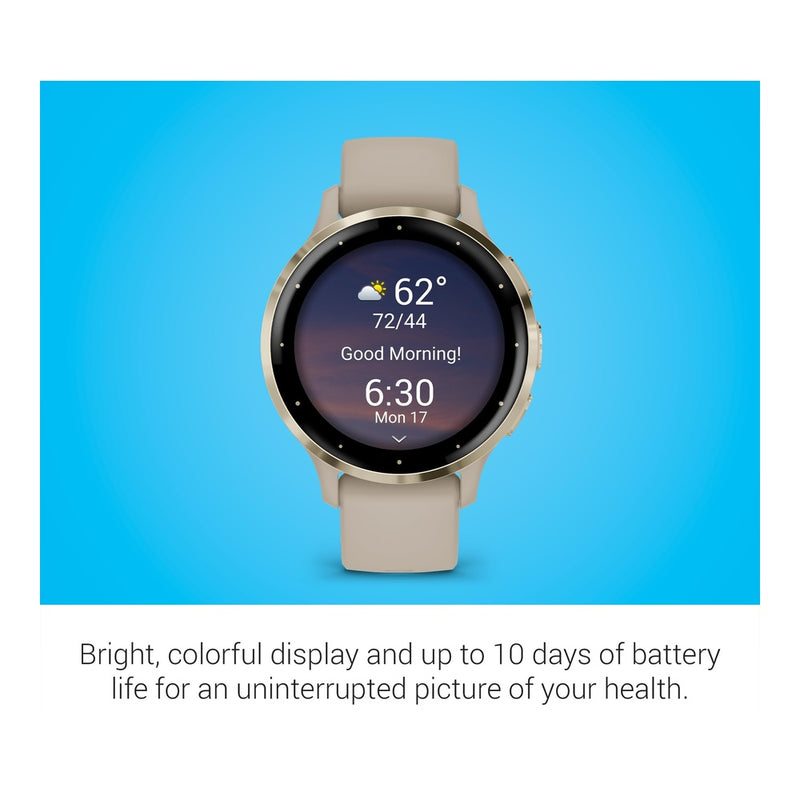Garmin Venu 3S Smartwatch Dorado Suave Con Bisel De Acero Inoxidable, Pantalla Táctil AMOLED, Correa De Silicona