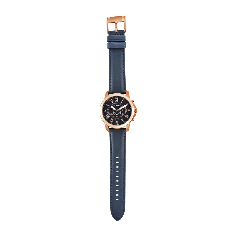 Reloj cronógrafo Fossil Grant para hombre, con correa de cuero azul y esfera de acero inoxidable resistente al agua hasta 165 pies