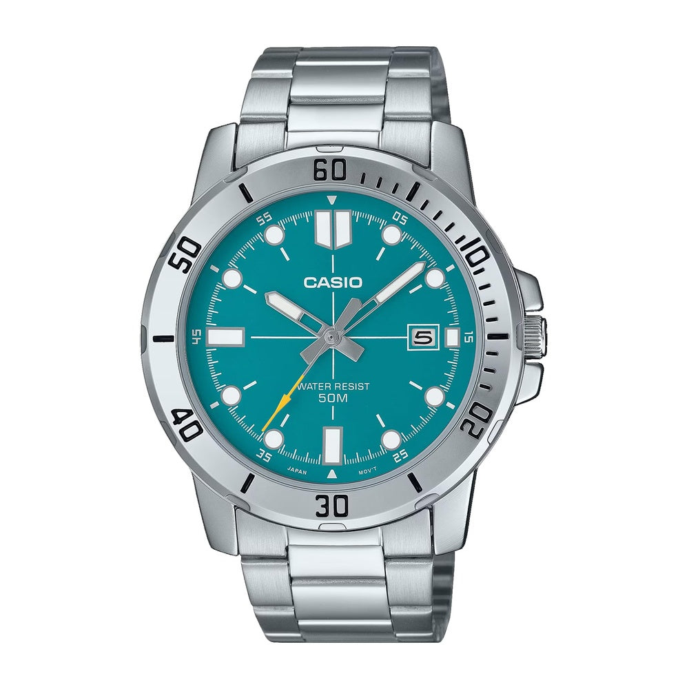 Casio MTP-VD01D-3E2V Reloj deportivo analógico para hombre con esfera verde jade, estilo casual y moderno