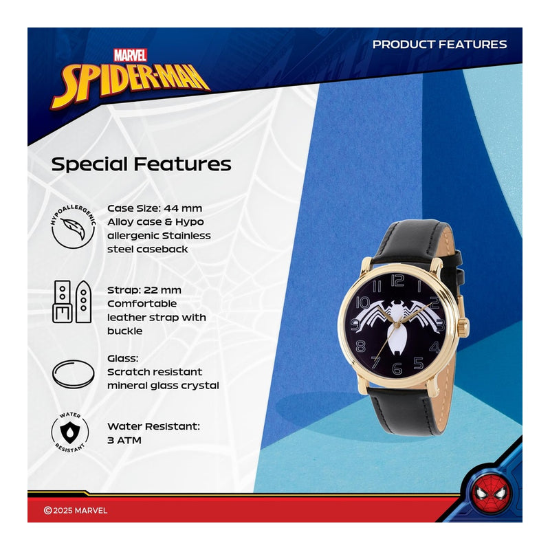 Reloj analógico vintage Spider-Man para adultos, diseño resistente al agua con movimiento de cuarzo y material de alta calidad