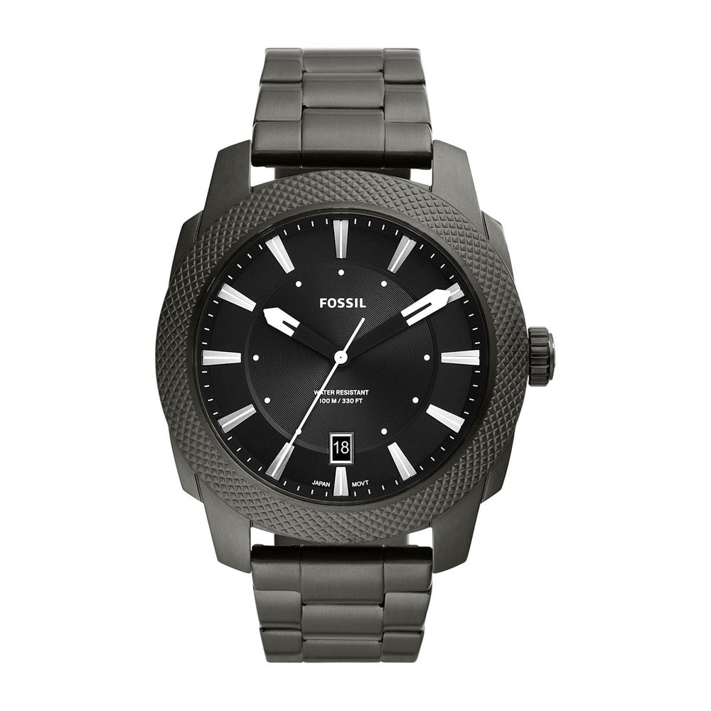 Reloj de pulsera Fossil para hombre, acero inoxidable, 3 manecillas, esfera negra, movimiento de cuarzo, resistencia al agua, estilo clásico