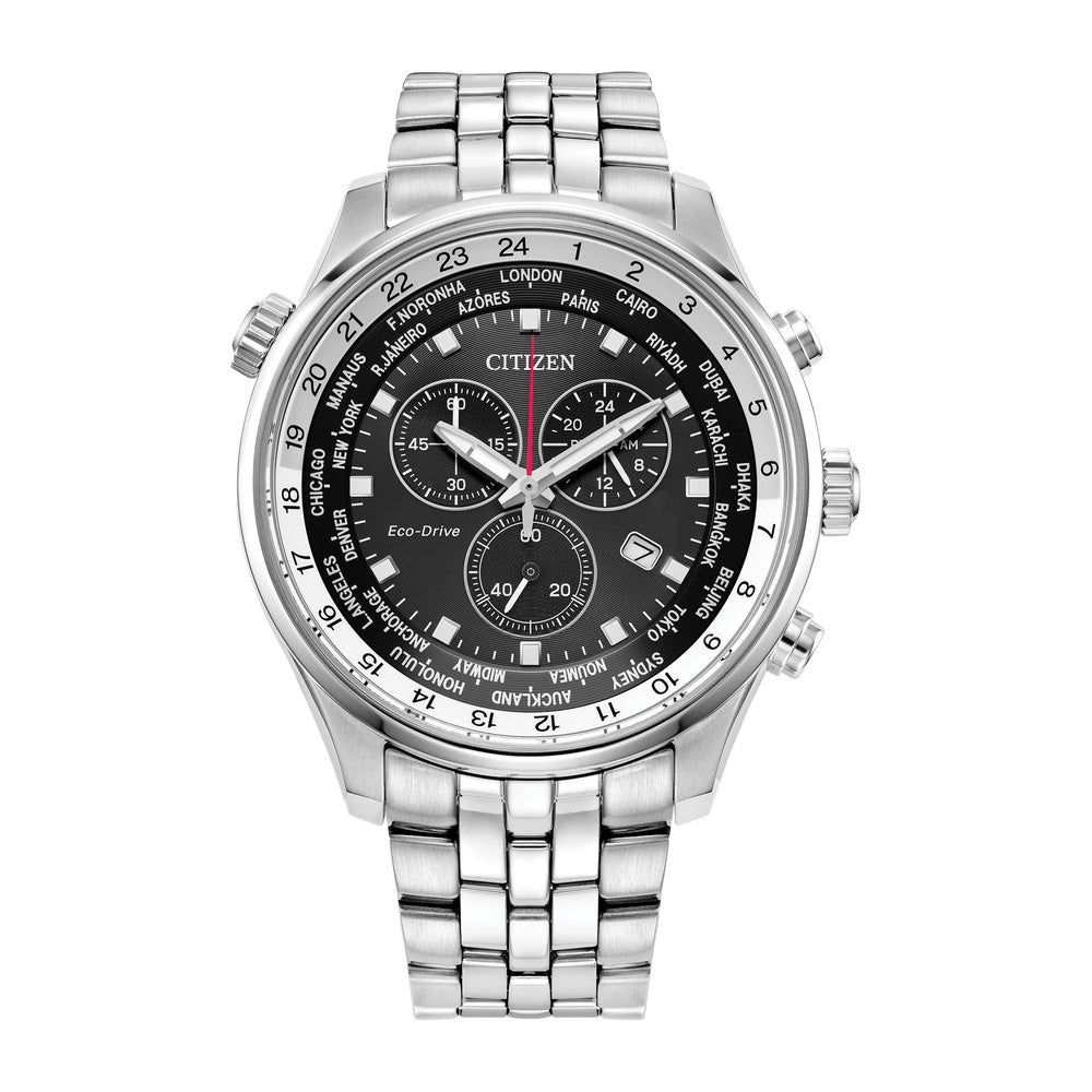 Citizen Reloj cronógrafo deportivo de lujo Eco-Drive, tiempo de 12/24 horas, fecha, resistente al agua, acero inoxidable