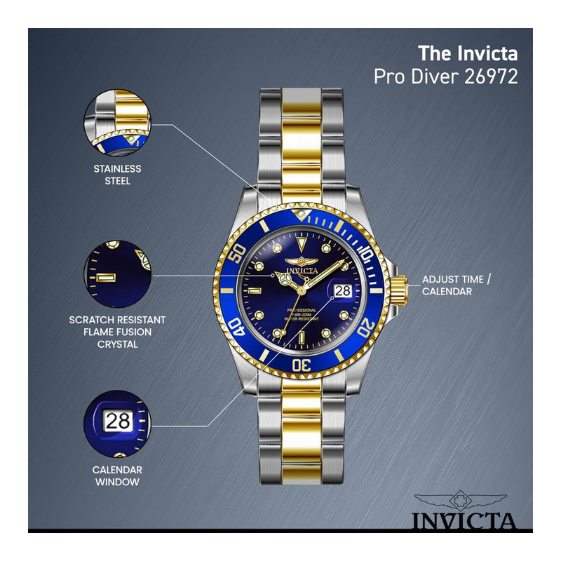 Invicta Pro Diver, reloj de cuarzo masculino con correa de acero inoxidable y resistencia al agua hasta 200 metros