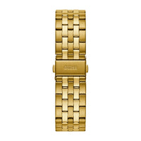 Reloj de pulsera multifunción GUESS para hombre, acero inoxidable dorado con detalles negros, pantalla analógica y calendario
