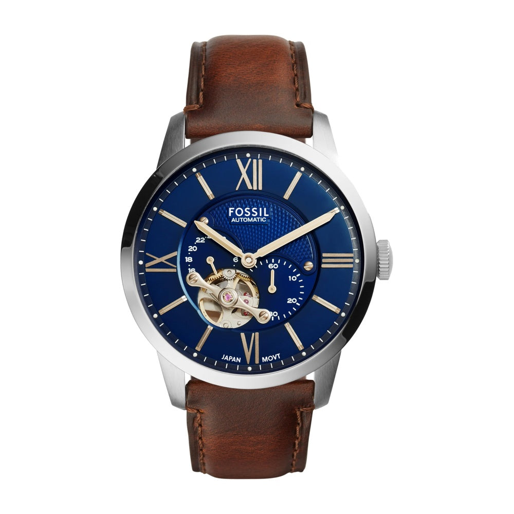Reloj automático Fossil Townsman para hombre con diseño esqueleto en acero inoxidable y cuero elegante