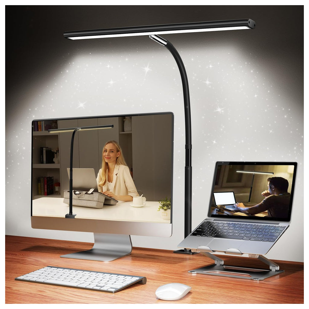 Lámpara de escritorio LED con atenuación continua, cuello de cisne ajustable y adaptador USB de 10W