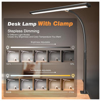 Lámpara de escritorio LED con atenuación continua, cuello de cisne ajustable y adaptador USB de 10W