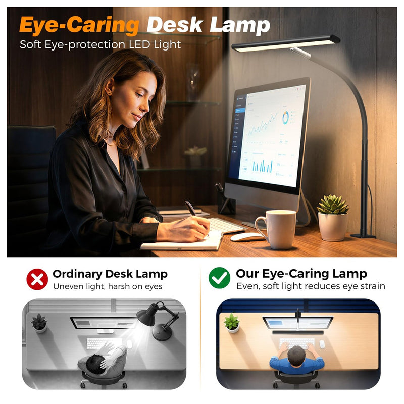 Lámpara de escritorio LED con atenuación continua, cuello de cisne ajustable y adaptador USB de 10W