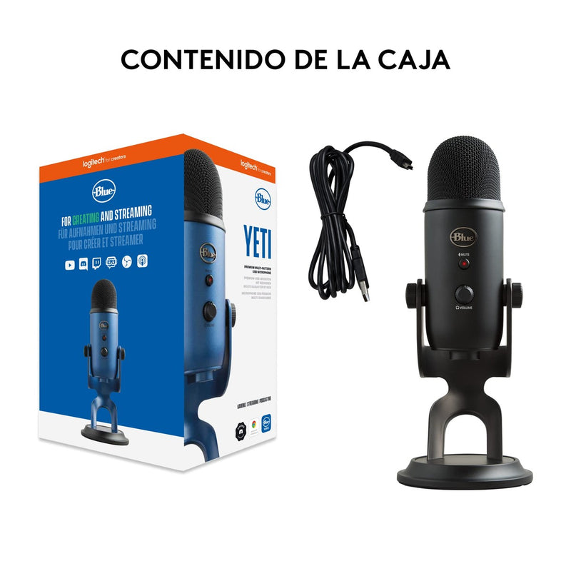 Micrófono USB Blue Yeti para PC y Mac, con 3 cápsulas de condensador, 4 patrones de captación