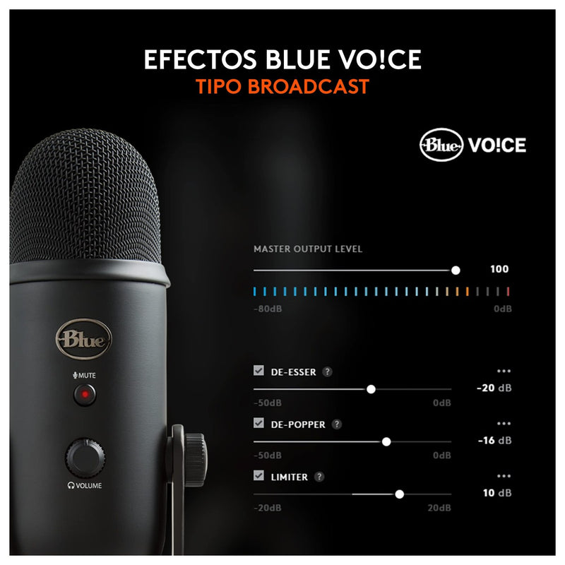 Micrófono USB Blue Yeti para PC y Mac, con 3 cápsulas de condensador, 4 patrones de captación