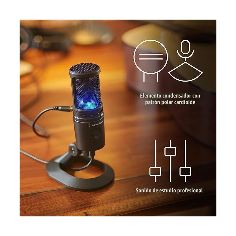 Audio-Technica AT2020USB-X Micrófono USB de condensador cardioide, ideal para estudio y videoconferencia, negro