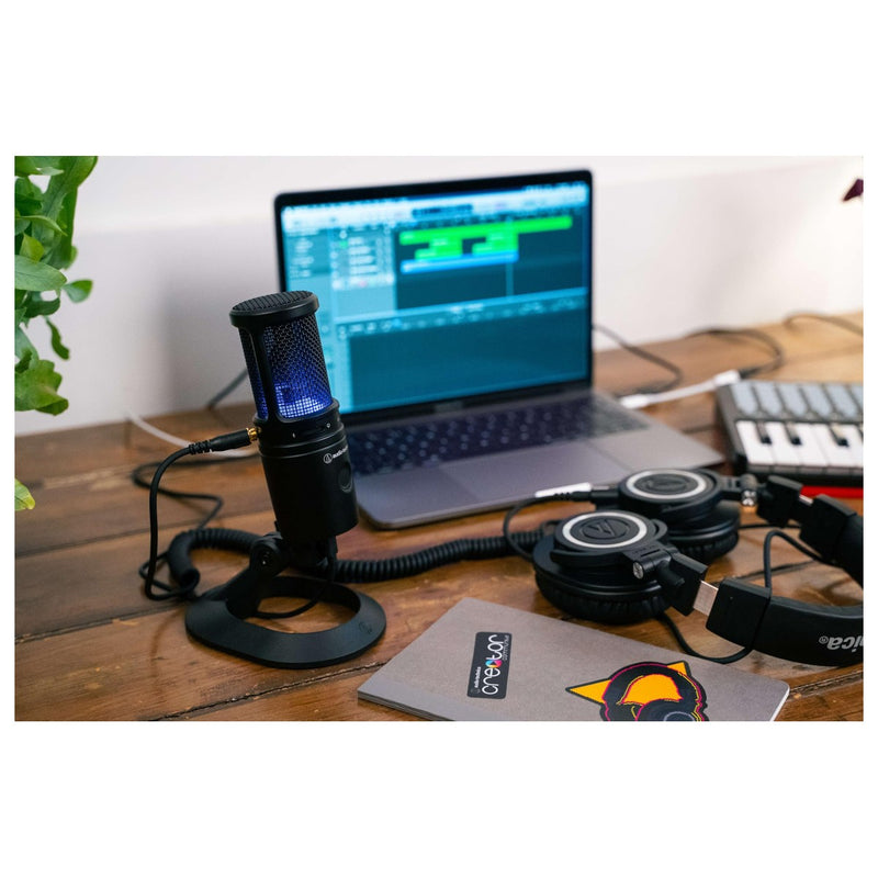 Audio-Technica AT2020USB-X Micrófono USB de condensador cardioide, ideal para estudio y videoconferencia, negro