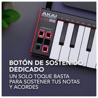 AKAI Profesional LPK25 - Controlador de teclado MIDI USB con 25 teclas sensibles para Mac y PC, arpegiador y software musicale