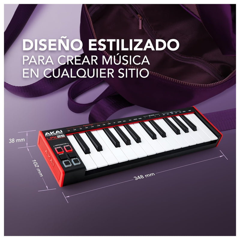 AKAI Profesional LPK25 - Controlador de teclado MIDI USB con 25 teclas sensibles para Mac y PC, arpegiador y software musicale