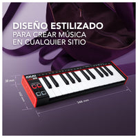 AKAI Profesional LPK25 - Controlador de teclado MIDI USB con 25 teclas sensibles para Mac y PC, arpegiador y software musicale