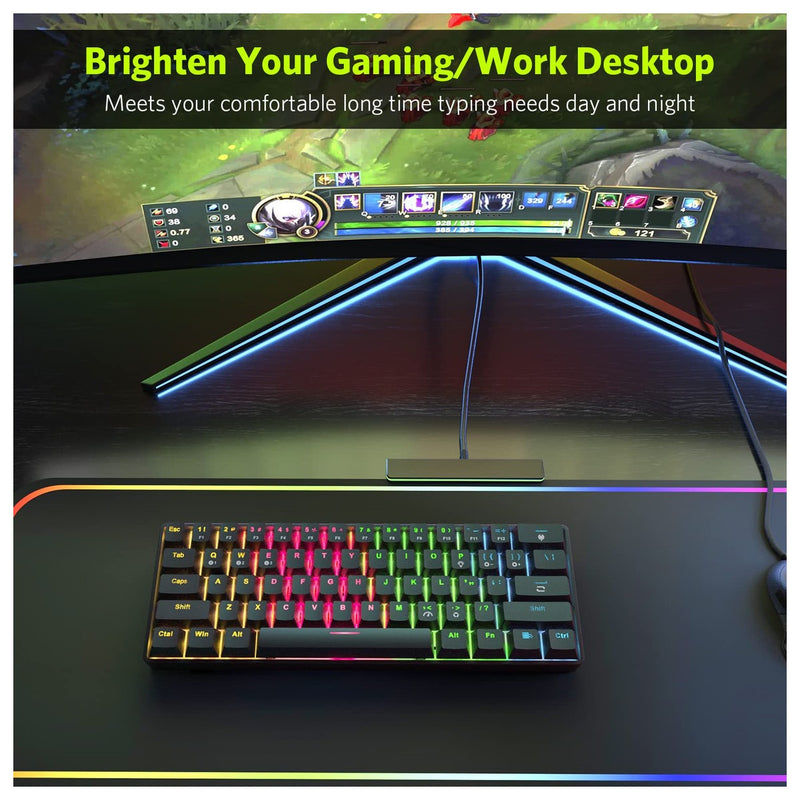 Teclado mecánico RGB inalámbrico y con cable de 61 teclas con interruptores azules, sonido de clic, para juegos.