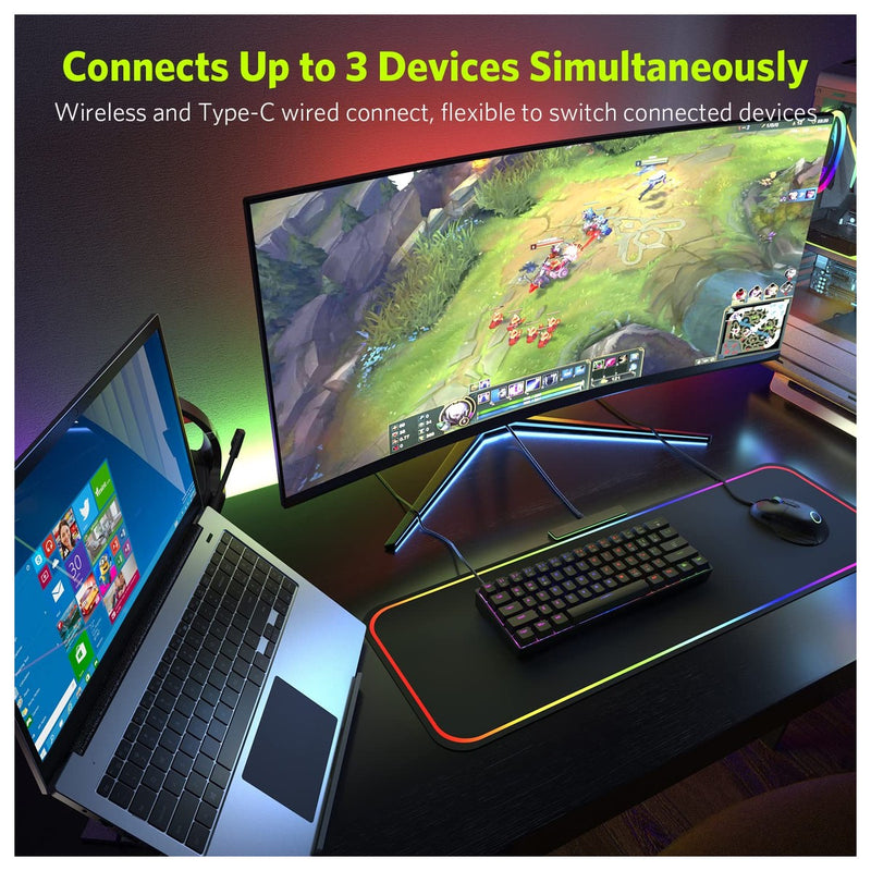 Teclado mecánico RGB inalámbrico y con cable de 61 teclas con interruptores azules, sonido de clic, para juegos.