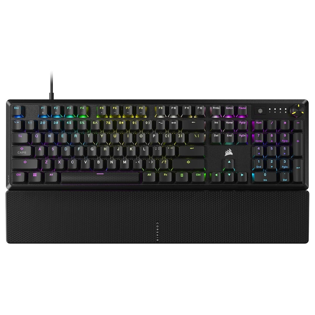 Teclado mecánico CORSAIR K70 CORE RGB para juegos, reposamanos, interruptores lineales rojos, control multimedia.
