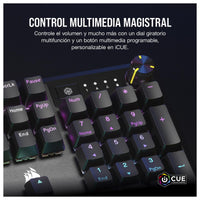 Teclado mecánico CORSAIR K70 CORE RGB para juegos, reposamanos, interruptores lineales rojos, control multimedia.