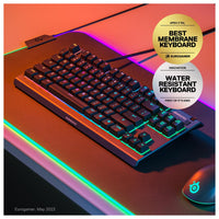 SteelSeries Apex 3 TKL RGB, teclado para juegos; compacto, iluminación RGB, resistente al agua y polvo, silencioso