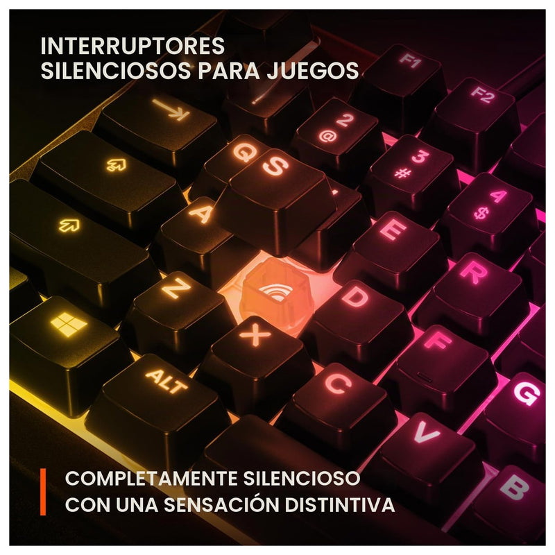 SteelSeries Apex 3 TKL RGB, teclado para juegos; compacto, iluminación RGB, resistente al agua y polvo, silencioso
