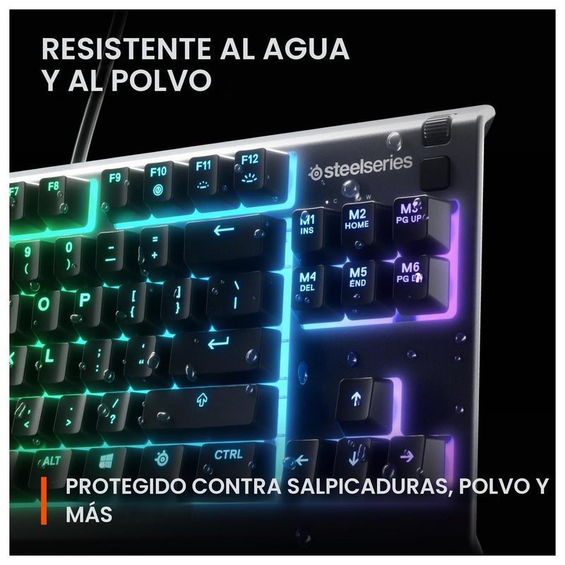 SteelSeries Apex 3 TKL RGB, teclado para juegos; compacto, iluminación RGB, resistente al agua y polvo, silencioso