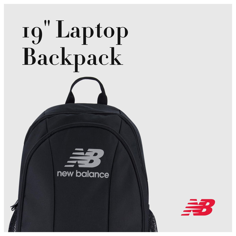 Mochila New Balance para laptop, ideal para viajes, con diseño elegante y múltiples compartimentos, color negro