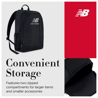 Mochila New Balance para laptop, ideal para viajes, con diseño elegante y múltiples compartimentos, color negro