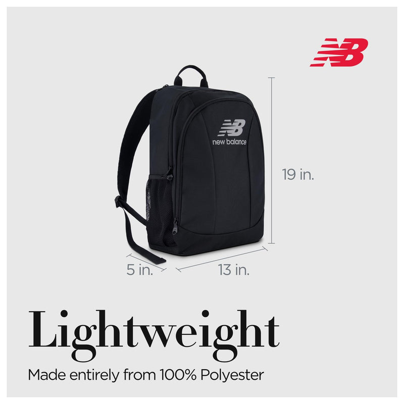 Mochila New Balance para laptop, ideal para viajes, con diseño elegante y múltiples compartimentos, color negro