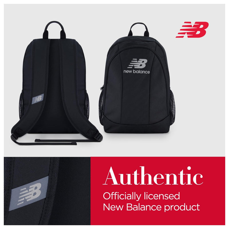 Mochila New Balance para laptop, ideal para viajes, con diseño elegante y múltiples compartimentos, color negro