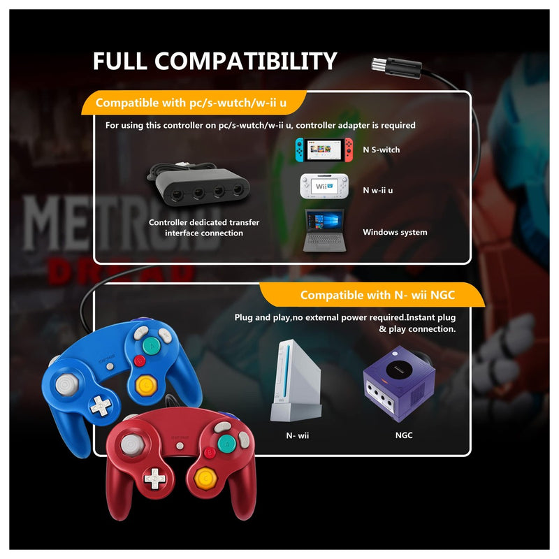 Controlador clásico Gamecube con cable para Nintendo Wii, compatible con Nintendo Switch y PC, tecnología USB