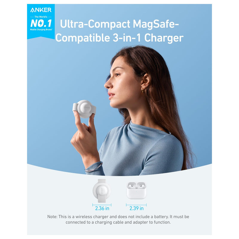 Anker MagSafe Cargador MagGo UFO 3 en 1 para iPhone, AirPods y Apple Watch, certificado Qi2, carga rápida de 15 W